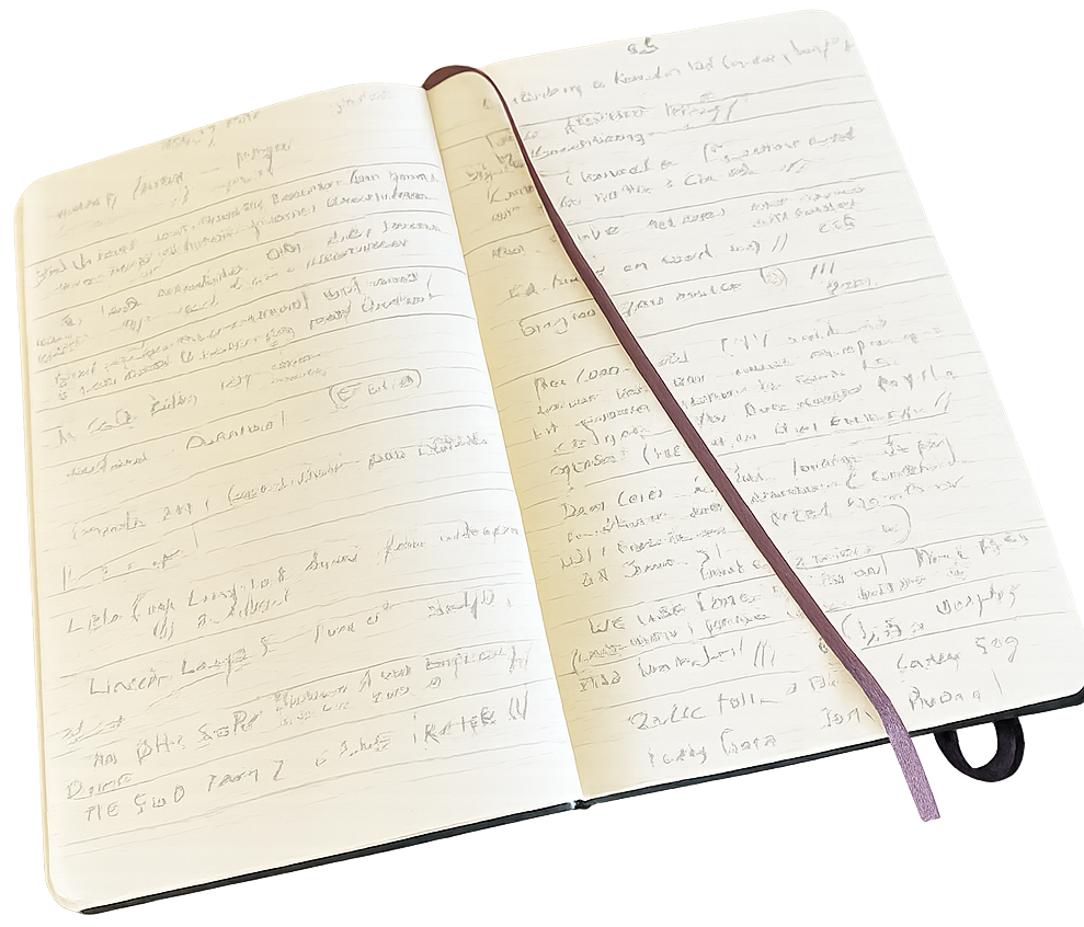 Open notebook showing handwritten TV show and film recommendations and notes